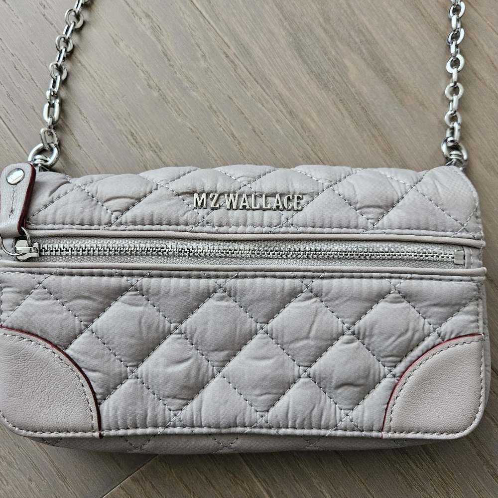 MZ Wallace Crosby Grey Quilted Crossbody Bag